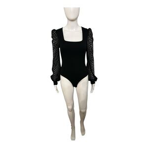 Elegant Black Bodysuit with Lace Sleeves